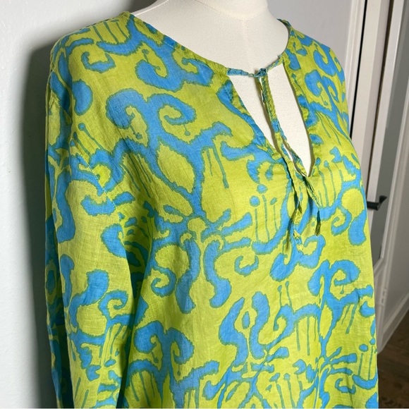 Rock Flower Paper Tunic Swim Cover Up Size Large Blue & Green - Picture 1 of 9